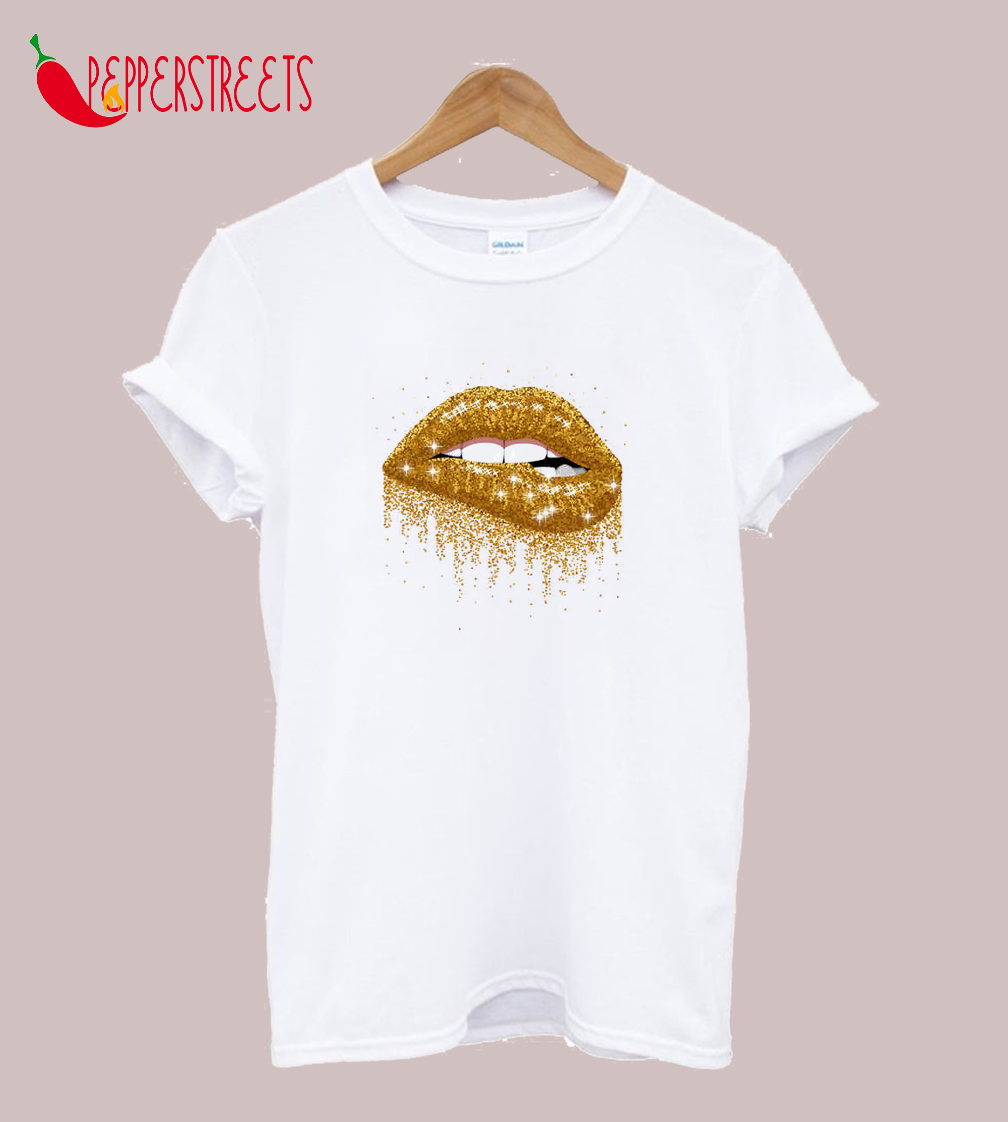 Sexy Lips Gold Glitter T-Shirt